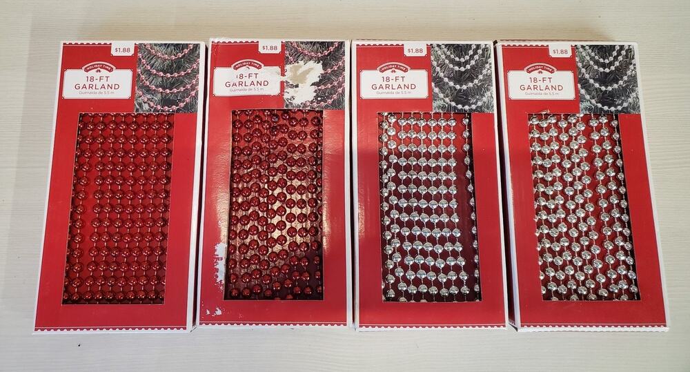 Holiday Time Christmas Bead Garland 18 FT Red Silver Lot Set 4 Pack Tree Decor